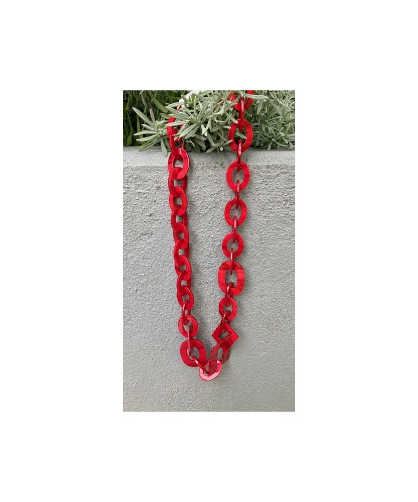 Collier Sautoir Fantaisie Orange En Résine Artisanale - Fabrication Main Femme