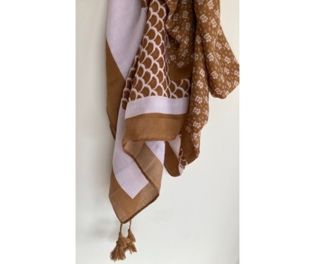 Foulard/Etole Jacquart Beige et Blanc