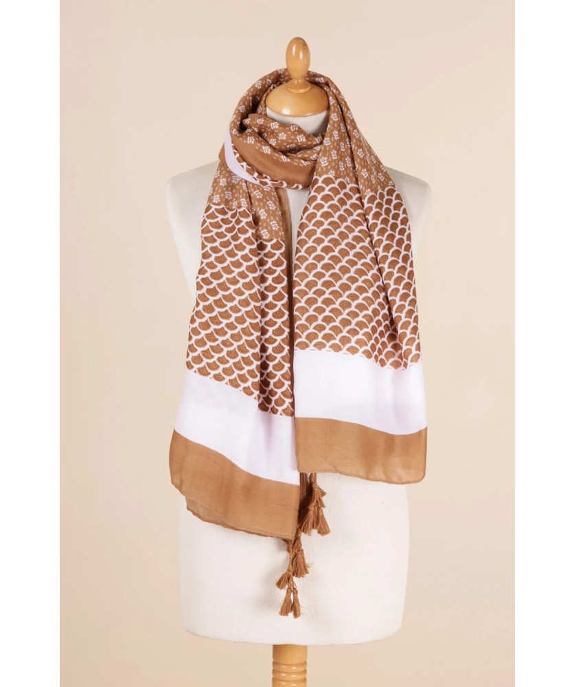 Foulard/Etole Jacquart Beige et Blanc