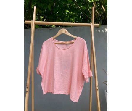 Top Lin et Coton Rose