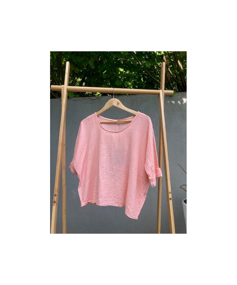 Top Lin et Coton Rose