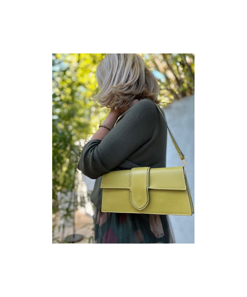 Sac Cuir Grainé Vert Anis avec Bandoulières