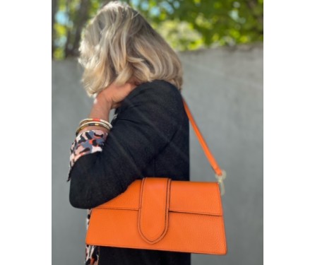 Sac Cuir Grainé Orange avec...