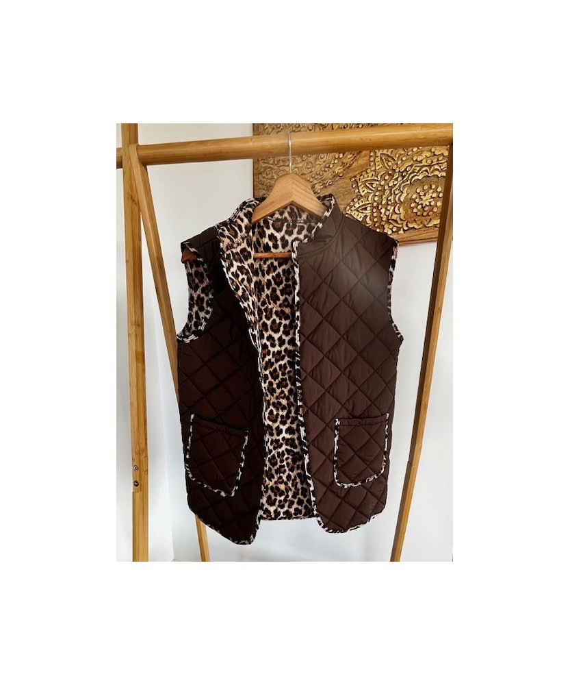 Gilet Matelassé Léopard Chocolat