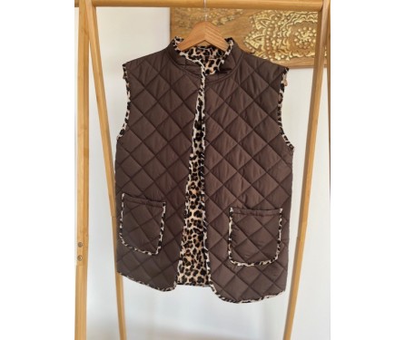 Gilet Matelassé Léopard Chocolat