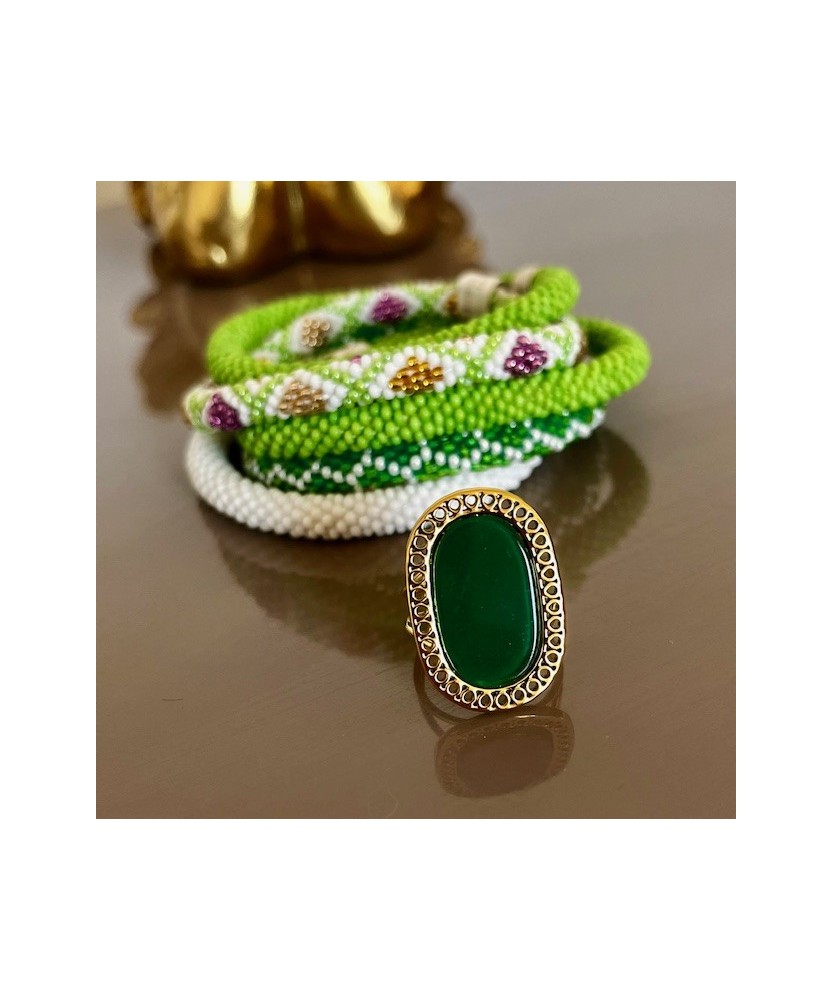 Bague "Ambroise" Agate Verte