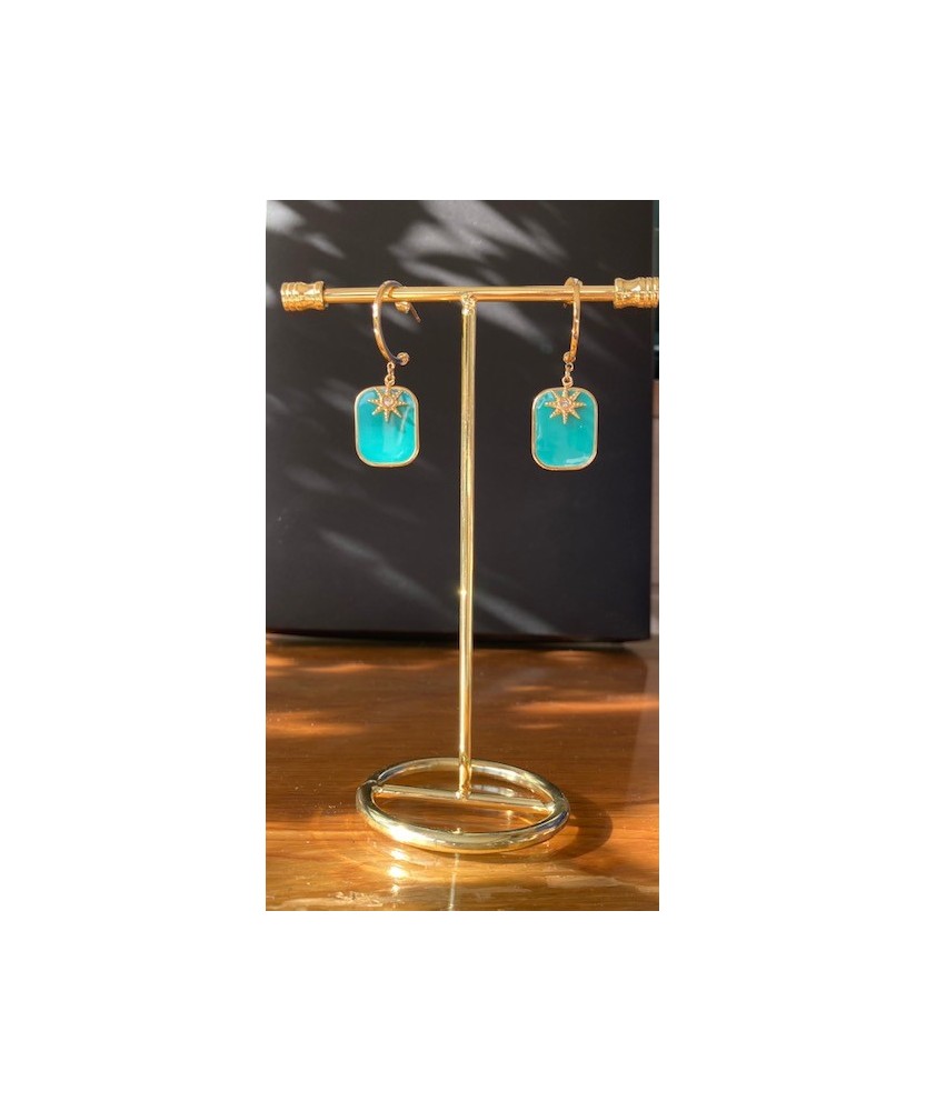 Boucles d'oreilles  Bleu Turquoise et soleil