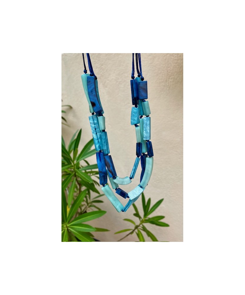 Collier Multi Rangs Bleu
