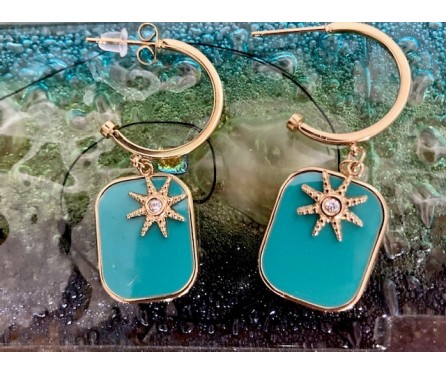 Boucles d'oreilles  Bleu Turquoise et soleil