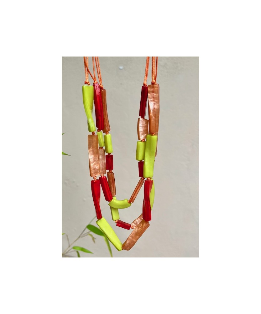 Collier Multi Rangs Orange et Pistache