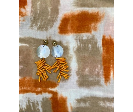 Boucles d'Oreilles Nacre et Corail Orange