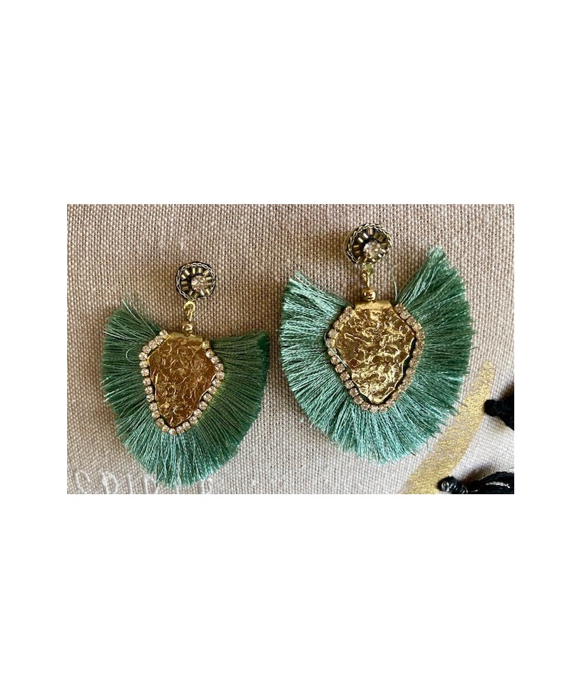 Boucles d'Oreilles Martelées et Franges Vert Eau