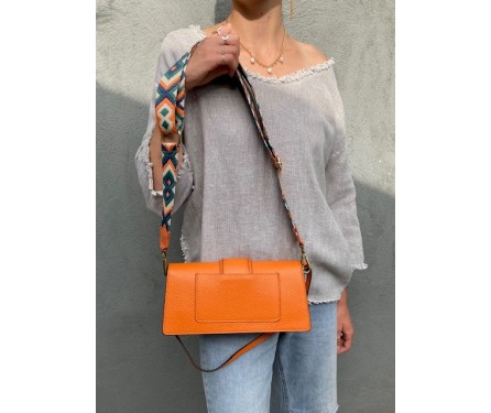 Sac Cuir Grainé Orange avec Bandoulières