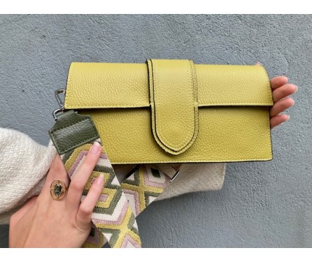 Sac Cuir Grainé Vert Anis avec Bandoulières