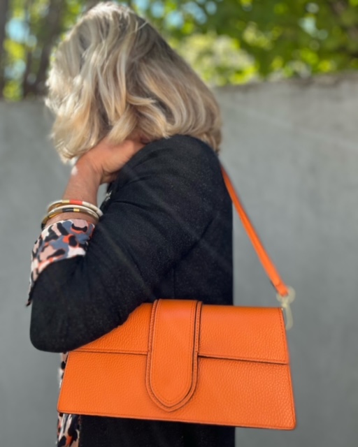 Sac Cuir Grainé Orange